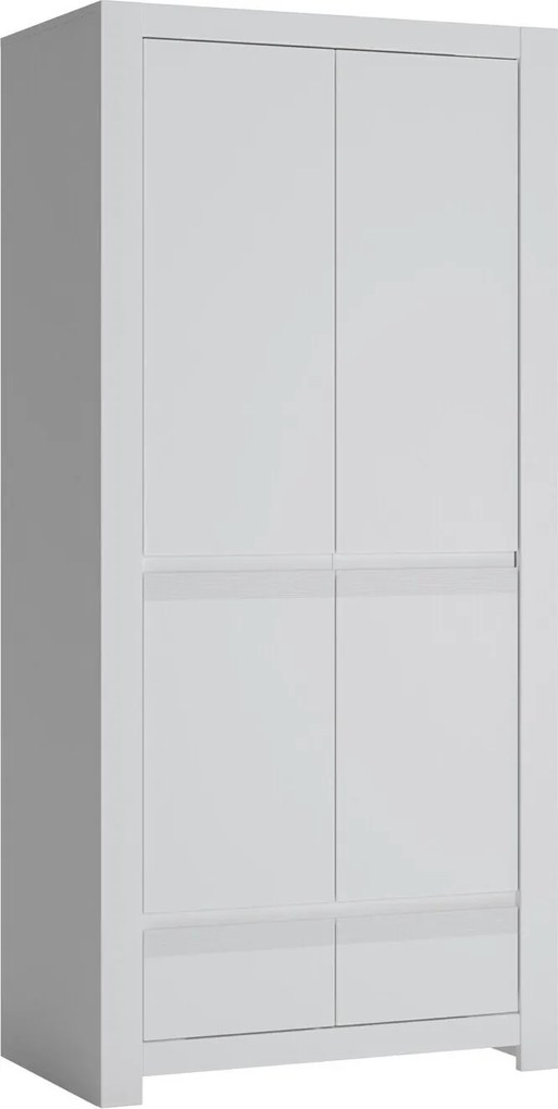 Kledingkast Domodeu 107, Wit, 199x92x58cm, 140.3 kg, Kledingkast deuren: Met scharnieren