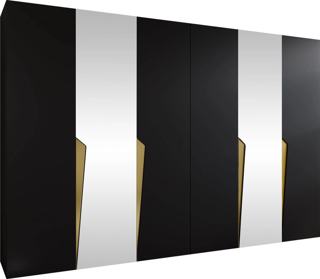 Kledingkast Hartford 612, Zwart, Gouden, 202x300x52cm, 210.5 kg, Kledingkast deuren: Met scharnieren