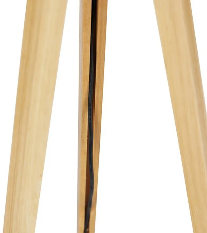 Moderne vloerlamp hout stoffen kap pauw 50 cm - Tripod Classic
