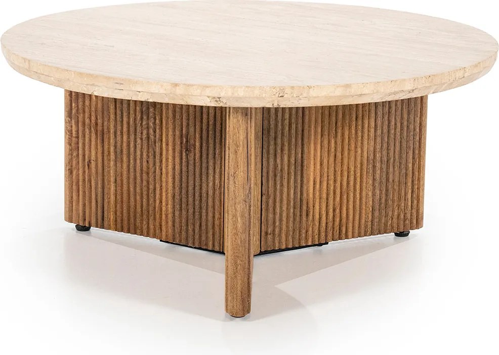 Ronde Salontafel Met Travertin Blad - 78 X 78cm.
