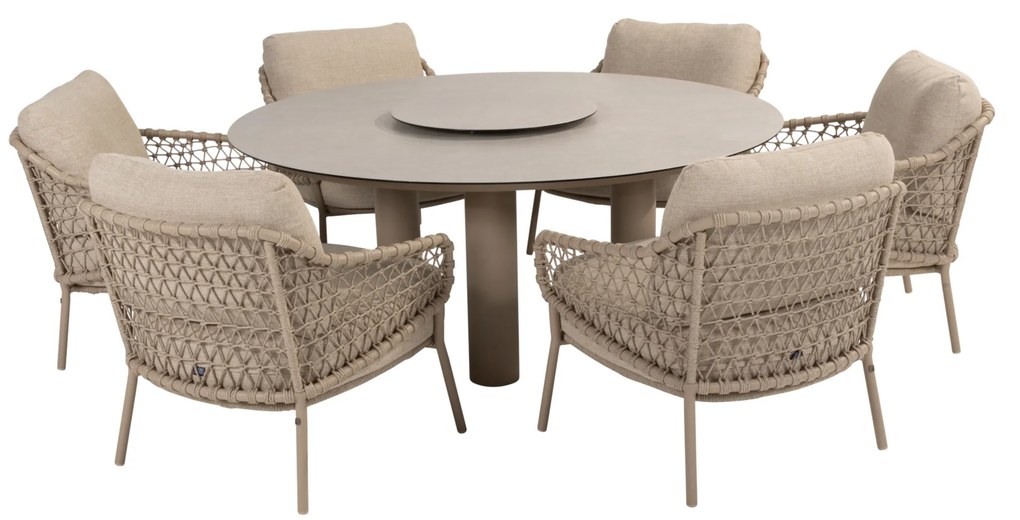 Donato Sardinia low dining set 8 delig 160 cm rond keramiek latte 4 Seasons Outdoor