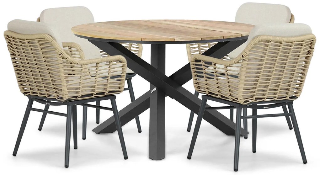 Tuinset Ronde Tuintafel 4 personen 120 cm Aluminium/wicker Taupe  Coco Antoni/Fabriano