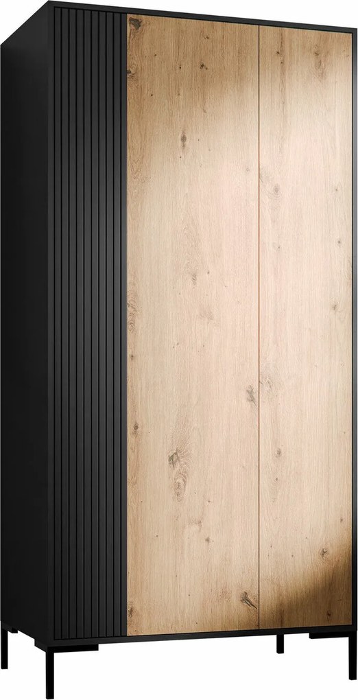 Kledingkast Fabula, Zwart, Artisan eiken, 184x90x55cm, 72.55 kg, Kledingkast deuren: Met scharnieren