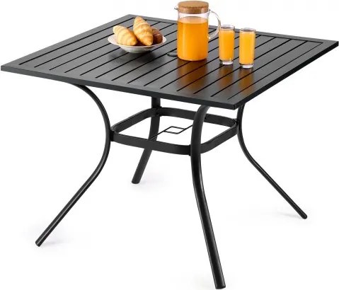 VEVOR Patiotafel Tuintafel Balkontafel (94 x 94 cm) Gemaakt van koolstofstaal Vierkante eettafel voor buiten Tuin Patio Tuin Veranda, Waterdicht, met parasolgat, Draagvermogen 68 kg Zwart