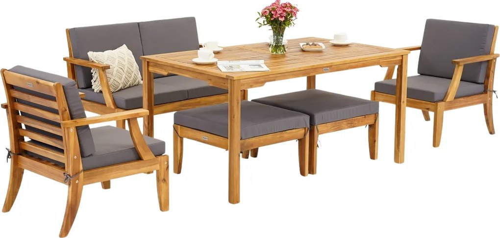 Danang Apetito 4 acacia houten tuinmeubelen met Garden Point poefs