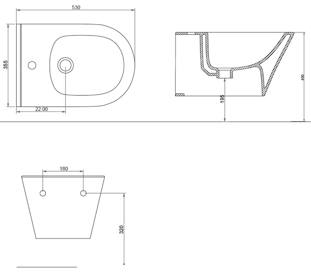 Sapho Avva wandbidet met overloop en kraangat wit