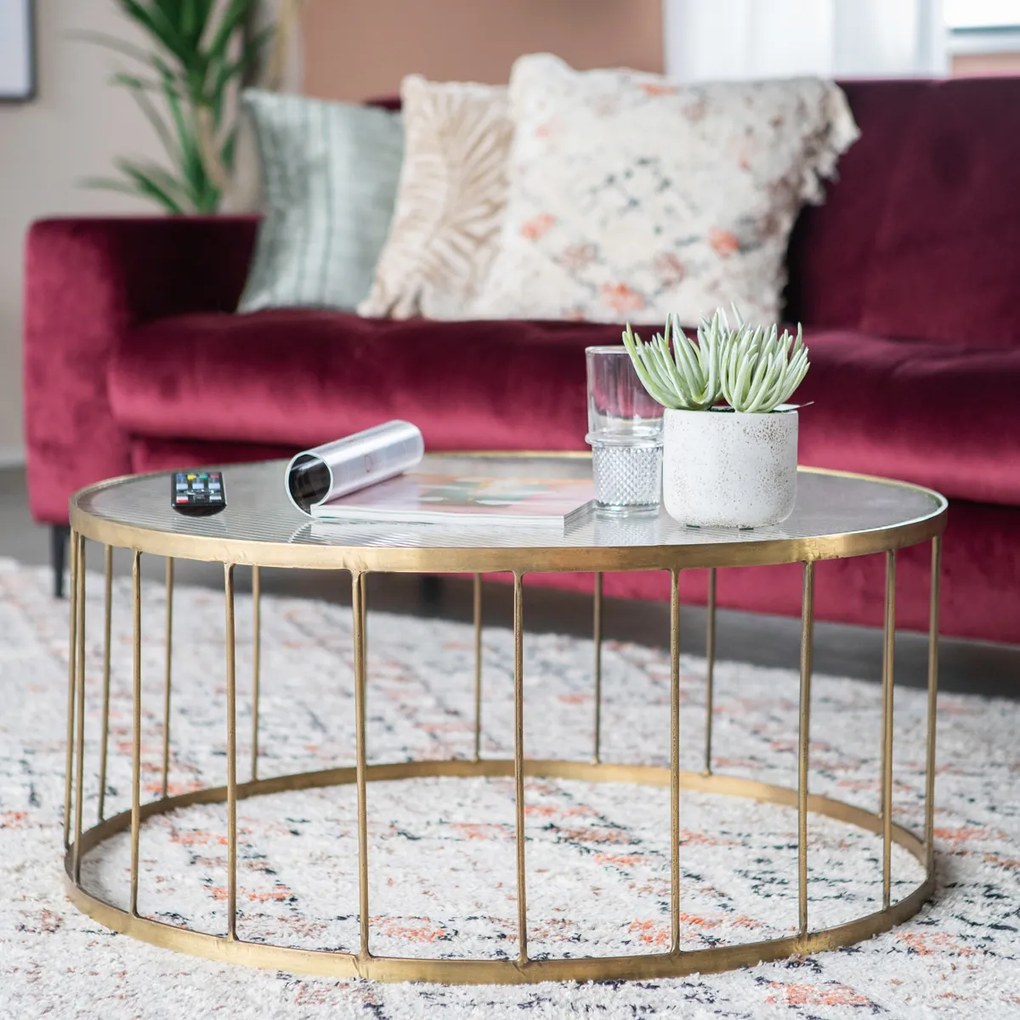 By-Boo Caesar Ronde Salontafel Goud En Ribbelglas - 80 X 80cm.