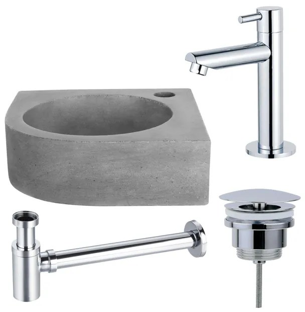 Fortifura Fuente fonteinset - 31.5x31.5x10cm - 1 kraangat - hoek - fonteinkraan chroom - beton SW696234/SW696209/SW696219/SW642464