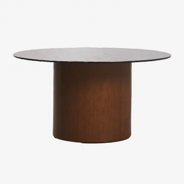 Ronde Salontafel Ø80 Cm Van Gehard Glas En Mdf Asgri Donker Asbruin - Sklum