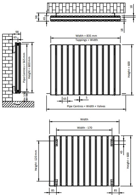 Eastbrook Hadleigh radiator 85x60cm aluminium 1407W antraciet