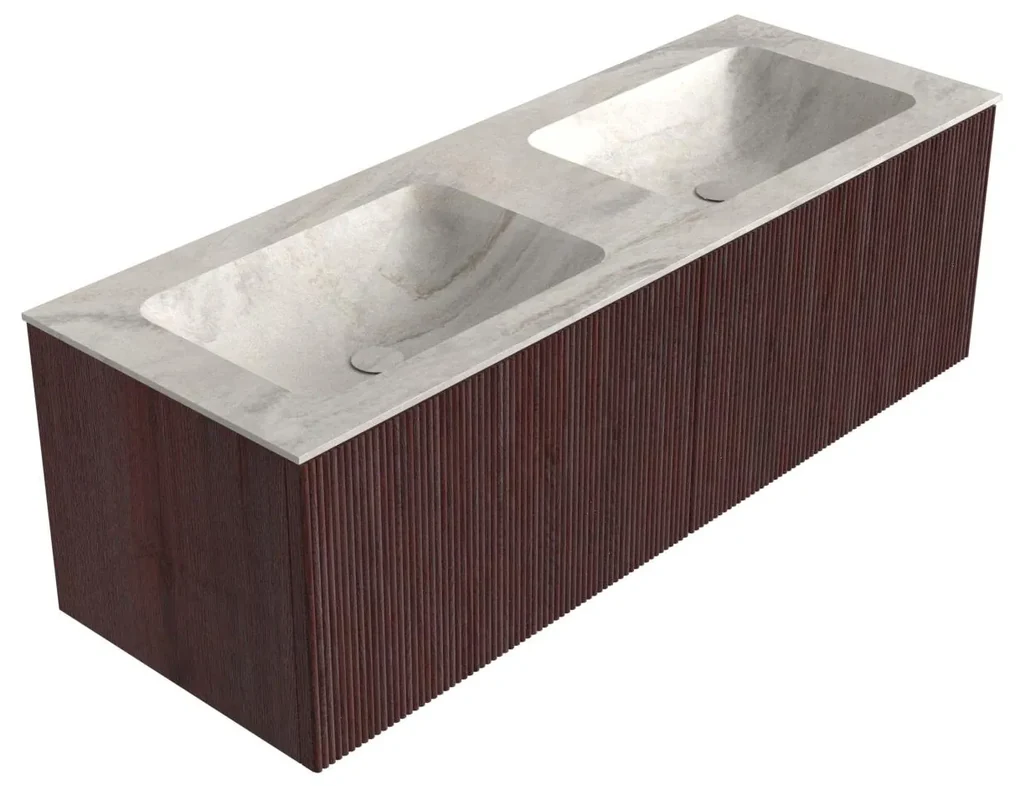 Mondiaz Kurve-dlux 130cm badmeubel ruby met 2 lades en wastafel leaf dubbel zonder kraangat ostra