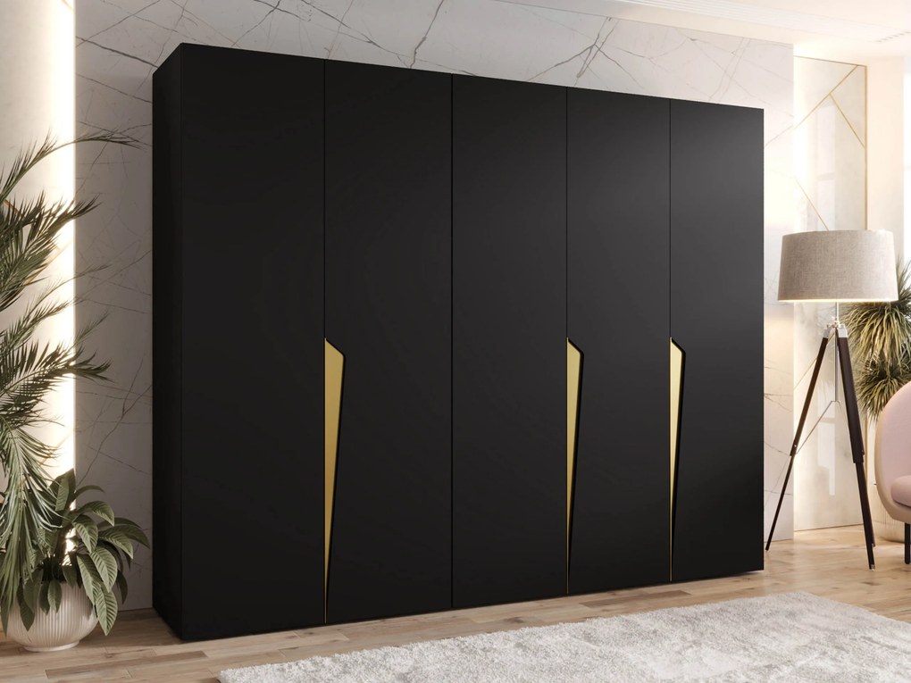 Kledingkast Hartford 606, Zwart, Gouden, 202x250x52cm, 173 kg, Kledingkast deuren: Met scharnieren