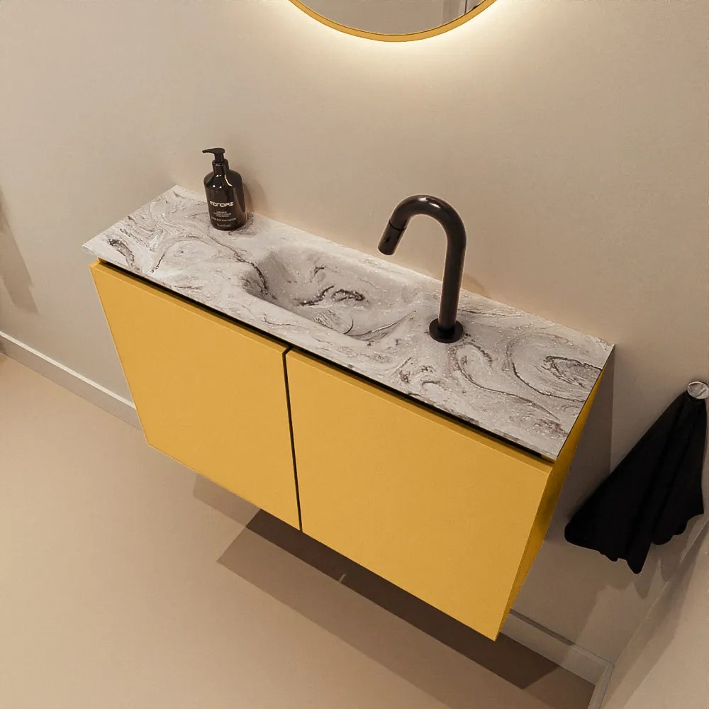 Mondiaz Ture DLux toiletmeubel 80cm ocher met wastafel glace midden met kraangat