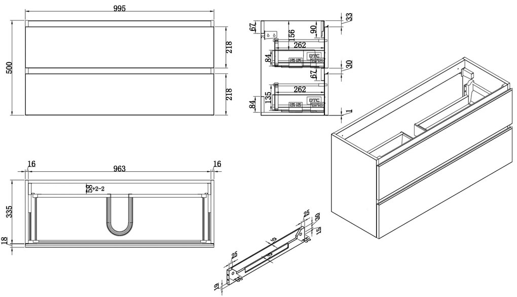 Mueller Compact badmeubel greeploos 100x36cm, 1 kraangat, antraciet eiken