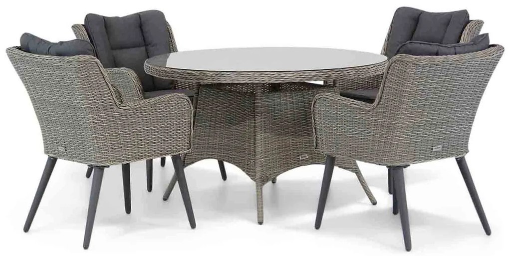 Tuinset Ronde Tuintafel 4 personen 120 cm Wicker Grijs  Garden Collections Boston/Aberdeen