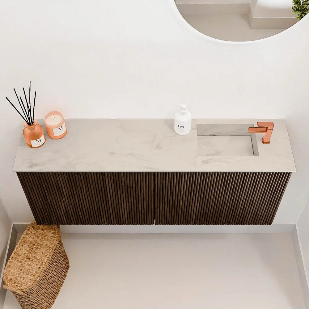 Mondiaz Joya DLux 100cm toiletmeubel walnut met wastafel faye rechts 1 kraangat opalo