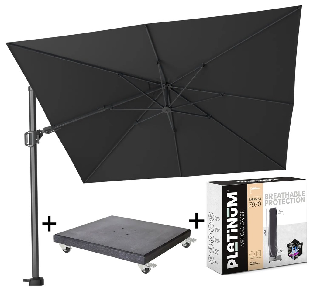 Challenger T2 300x300 cm antraciet met zwarte parasolvoet 120KG voet en hoes
