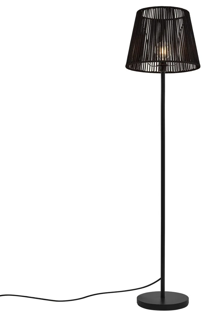 Buiten vloerlamp zwart met kap zwart touw IP44 - VirginiaJapandi E27 IP44 Buitenverlichting rond