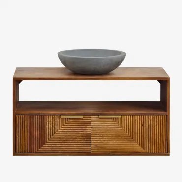 Baty Mangohouten Badkamermeubelset Mangohout & Rond Grijs Cement Ø40 Cm Tarsis & Spiegelloze & Zonder Kraan - Sklum