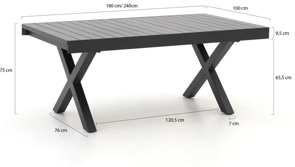 Bellagio Pavello dining tuintafel uitschuifbaar 180/240x100x75cm