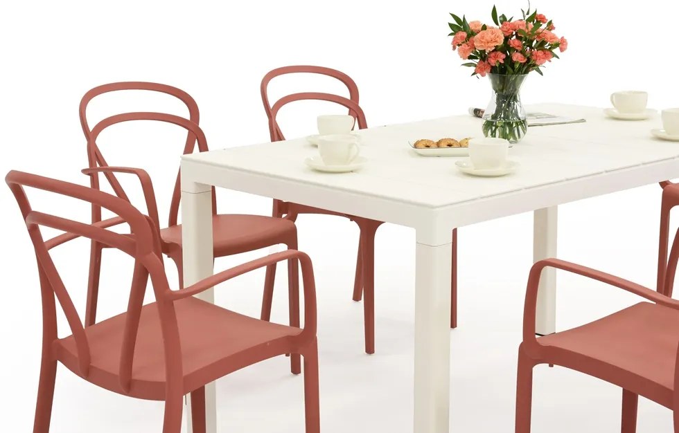 King/Vague wit met rode tuinset voor 6 personen Bica