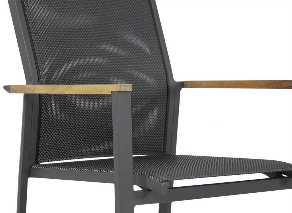 Tuinstoel stapelbaar Aluminium Grijs-antraciet Presto Ricadi met teak arm