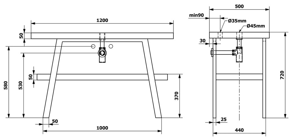 Sapho Twiga staand badmeubel 120cm zwart stalen frame rover eiken