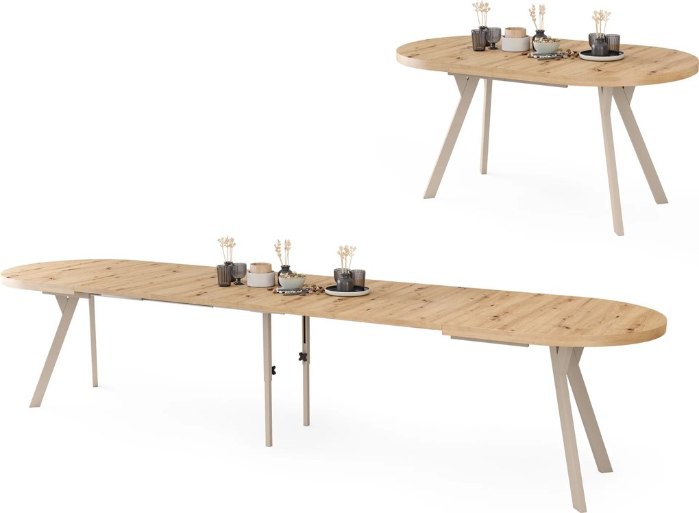 Mazzoni EXPANSO Artisan Eiken / kasjmier poten - OVALE UITSCHUIFTAFEL 160-360 cm VOOR 16-18 PERSONEN