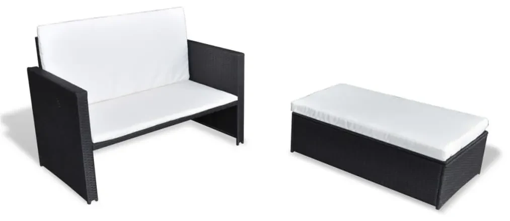 vidaXL 2-delige Loungeset met kussens poly rattan zwart