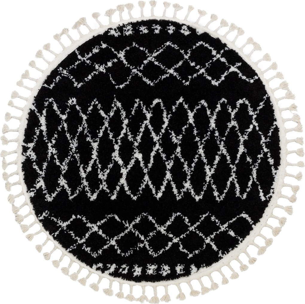 Tapijt BERBER ETHNIC G3802 ROND zwart / witrand ,  Barber , marokkaanse shaggy