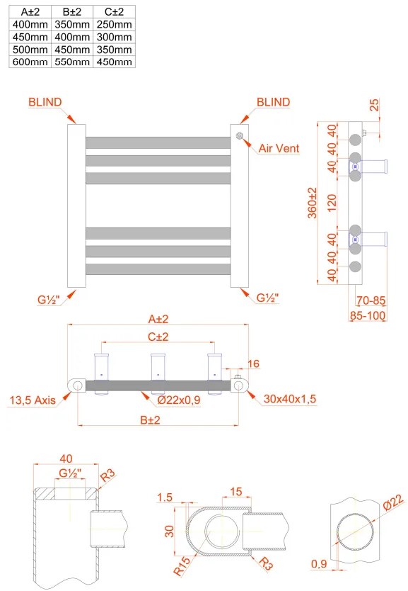 Eastbrook Biava multirail handdoekradiator 40x35cm 113W chroom