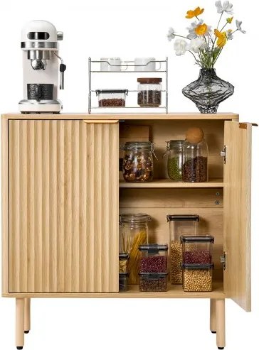 VEVOR Dressoir Keukenkast met 2 planken, buffetkast in middeleeuwse stijl voor woonkamer, hal, keuken, opbergkast 80 x 37,5 x 80 cm Eikenhouten keukenbuffet
