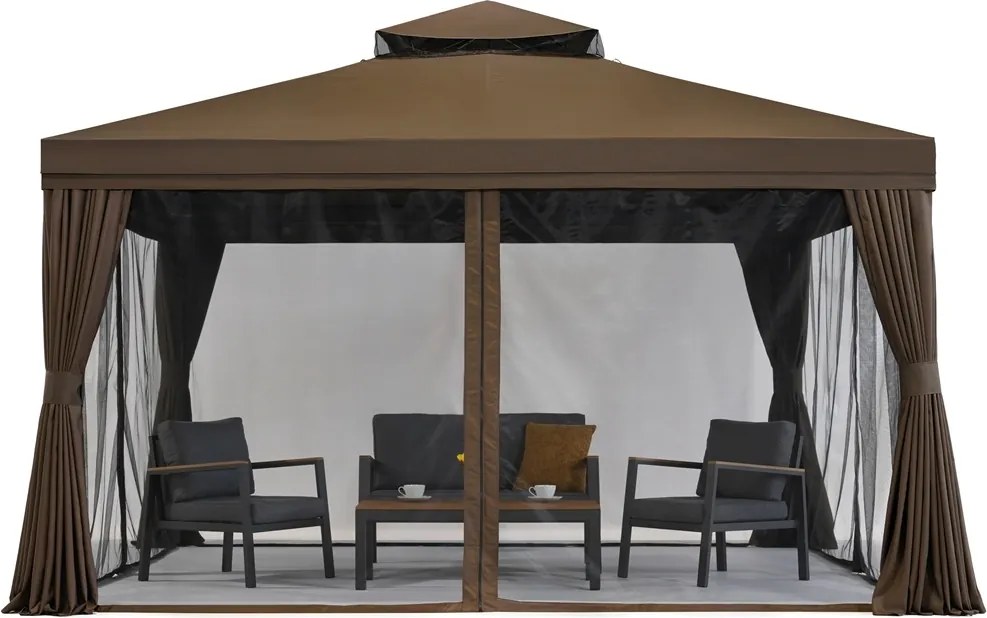 Tuinpaviljoen met klamboe en gordijnen Valencia 4x4m bruin Garden Point