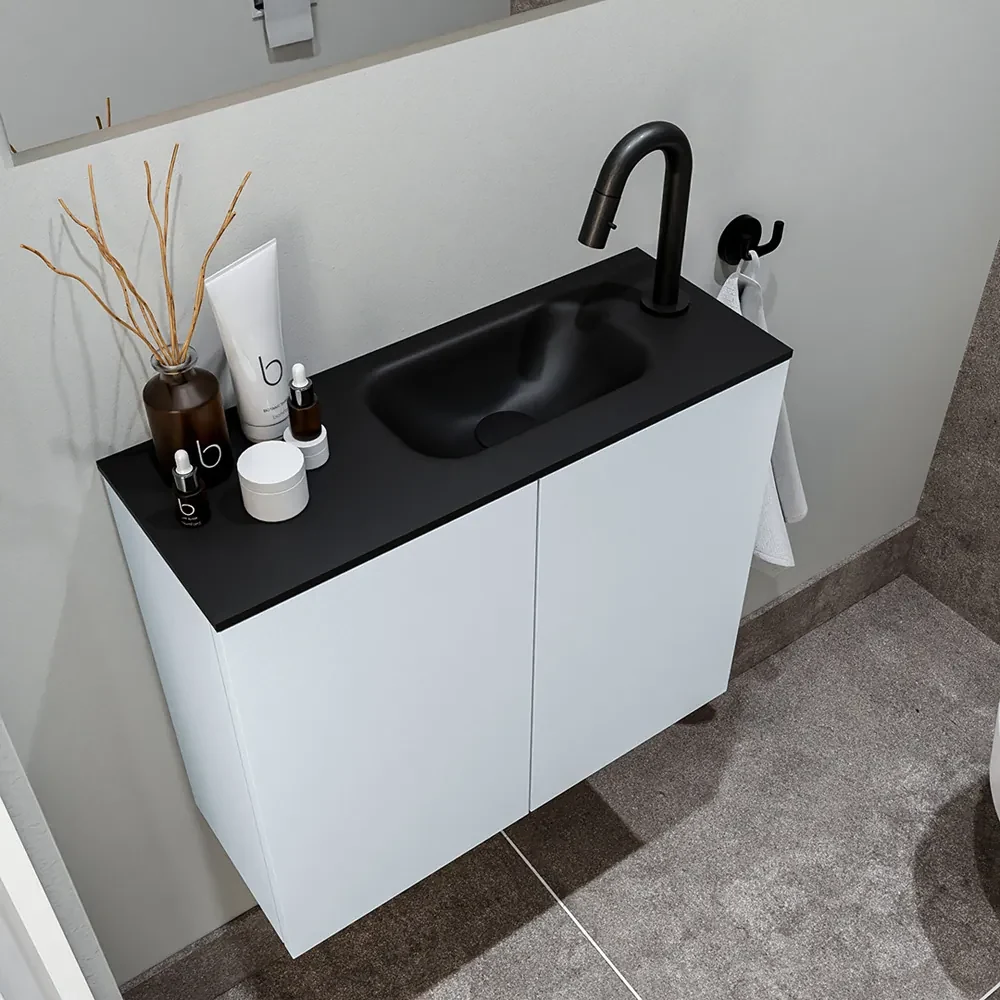 Zaro Polly toiletmeubel 60cm clay met zwarte wastafel met kraangat rechts
