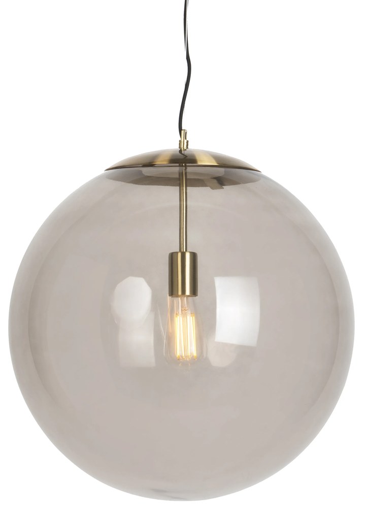 +Moderne hanglamp messing met smoke glas 50 cm - Ball