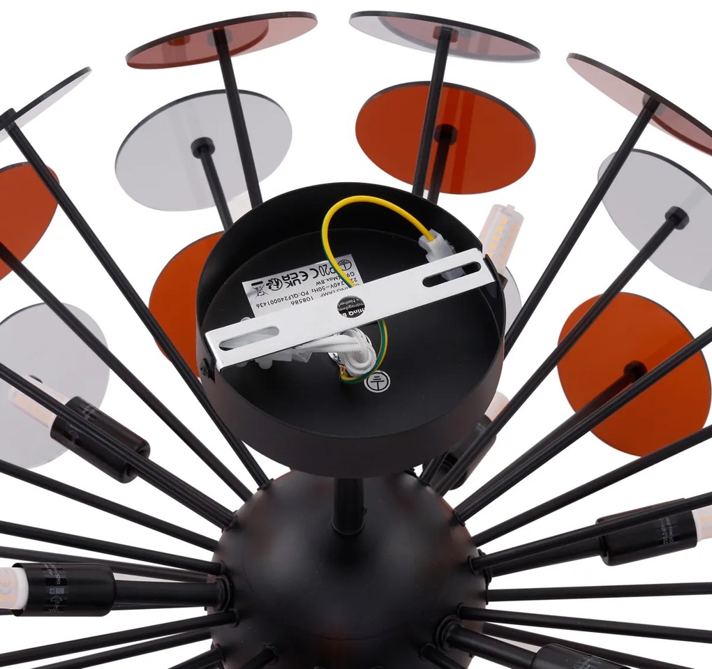 Art Deco plafondlamp zwart met amber en smoke - Atomic