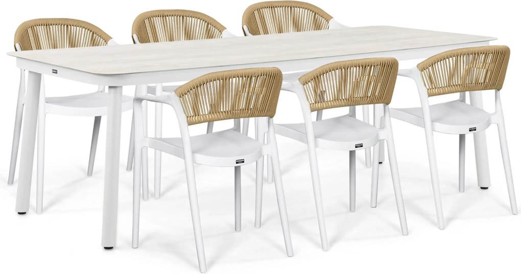 Tuinset 6 personen 220 cm Kunststof Wit Domani Furniture Toscano/Tavano