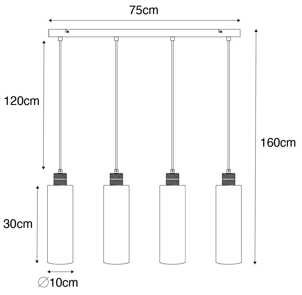 Moderne hanglamp zwart met smoke glas 4-lichts - Stavelot