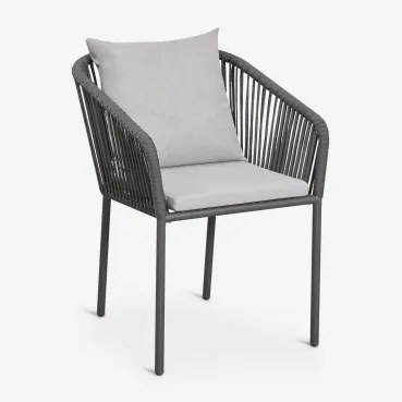 Set Van 4 Eetkamerstoelen Met Armleuningen In Gevlochten Touw Arhiza Classic Grijs – Grafiet - Sklum