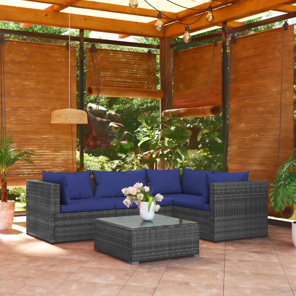 vidaXL 5-delige Loungeset met kussens poly rattan grijs