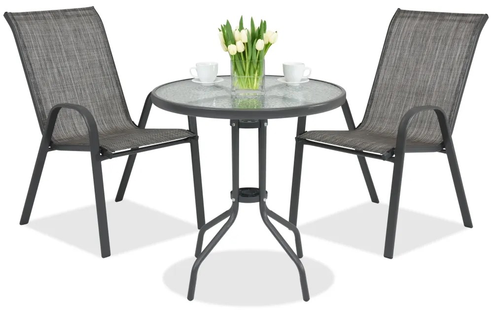 Modena metalen tuinmeubel voor 2 personen met kleine tafel Garden Point grijs