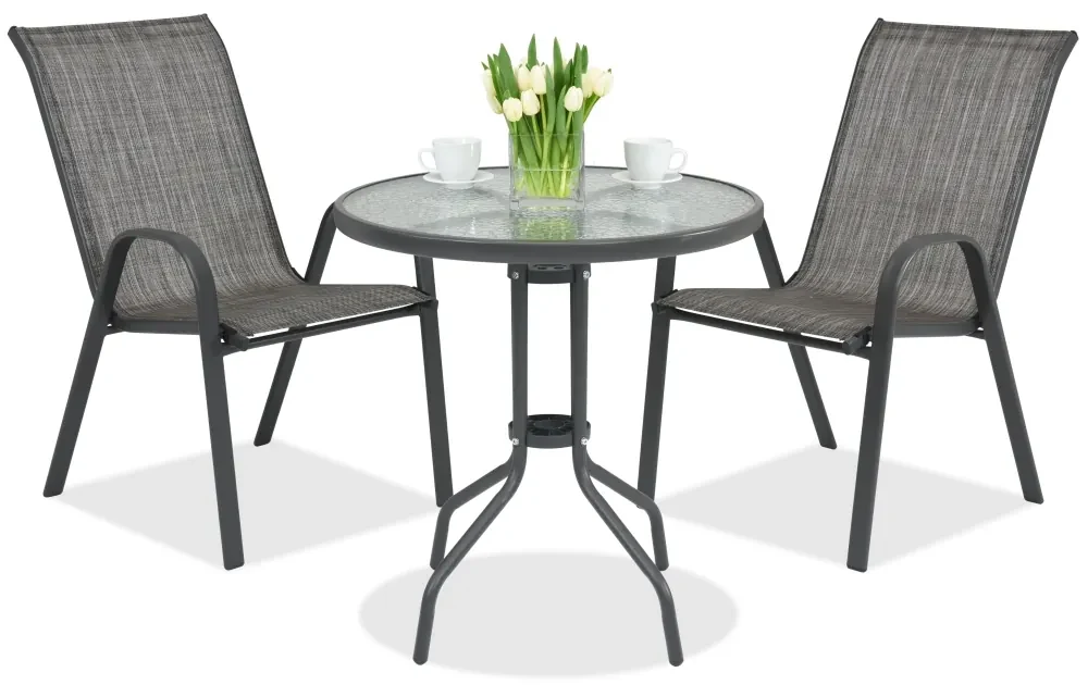 Modena metalen tuinmeubel voor 2 personen met kleine tafel Garden Point grijs