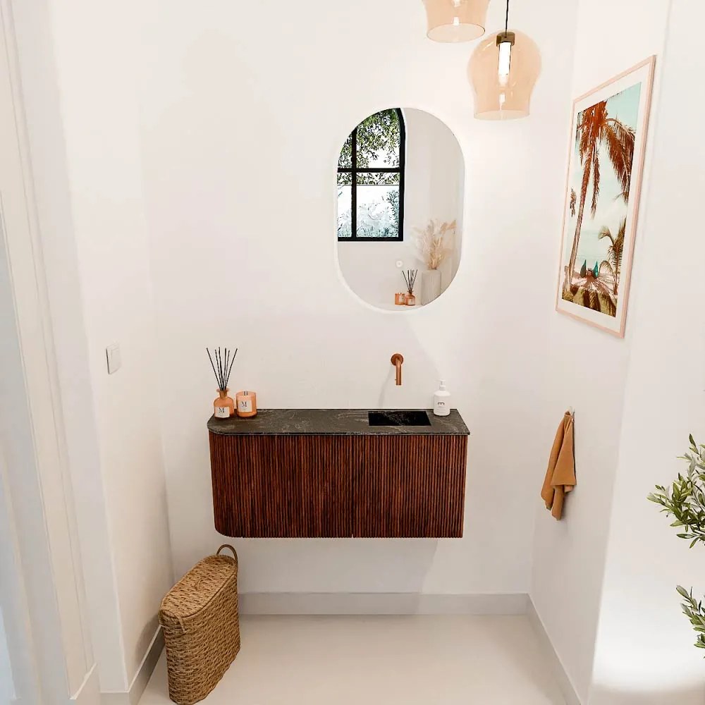 Mondiaz Joya DLux 90cm toiletmeubel ronding links ruby met wastafel faye rechts zonder kraangat lava