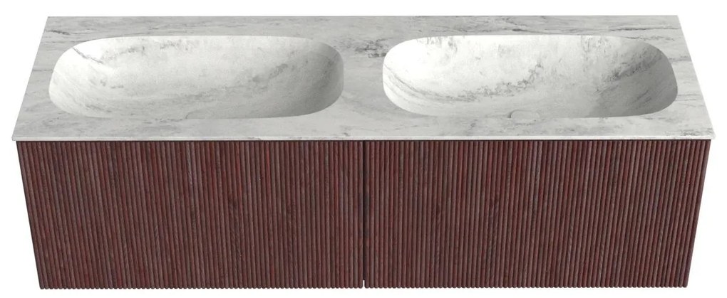 Mondiaz Kurve-dlux 140cm badmeubel ruby met 2 lades en wastafel stor small dubbel zonder kraangat opalo