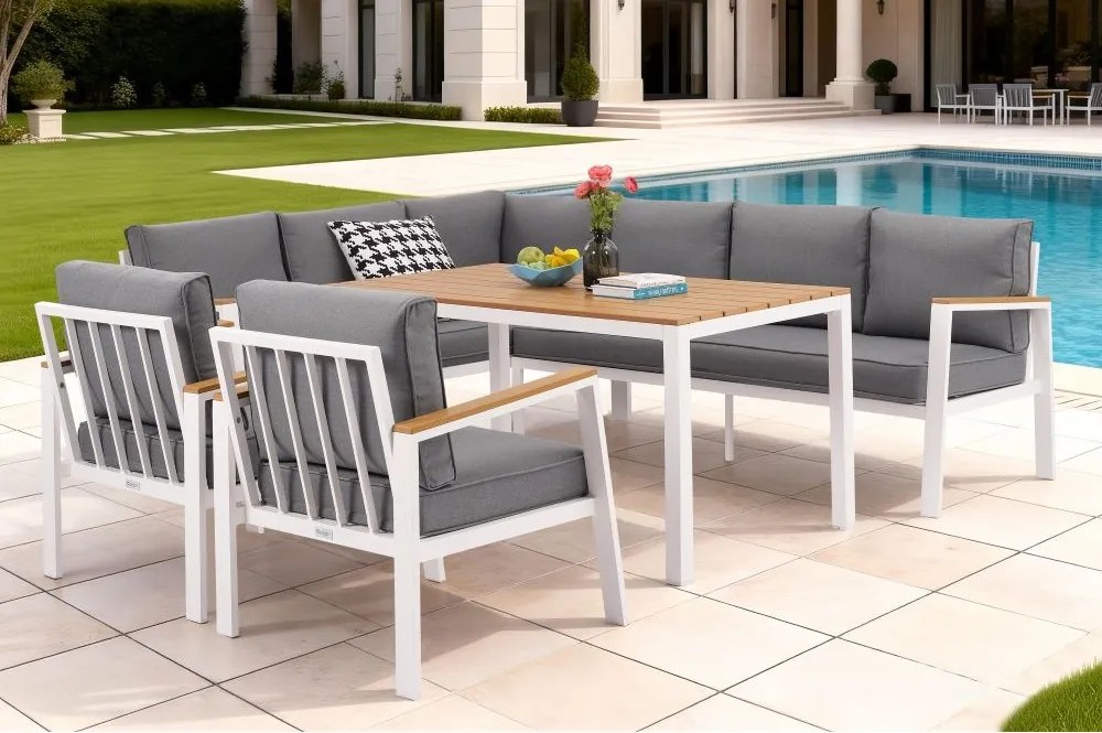 Zakintos Comida 7 hoekbankstel in wit Garden Point