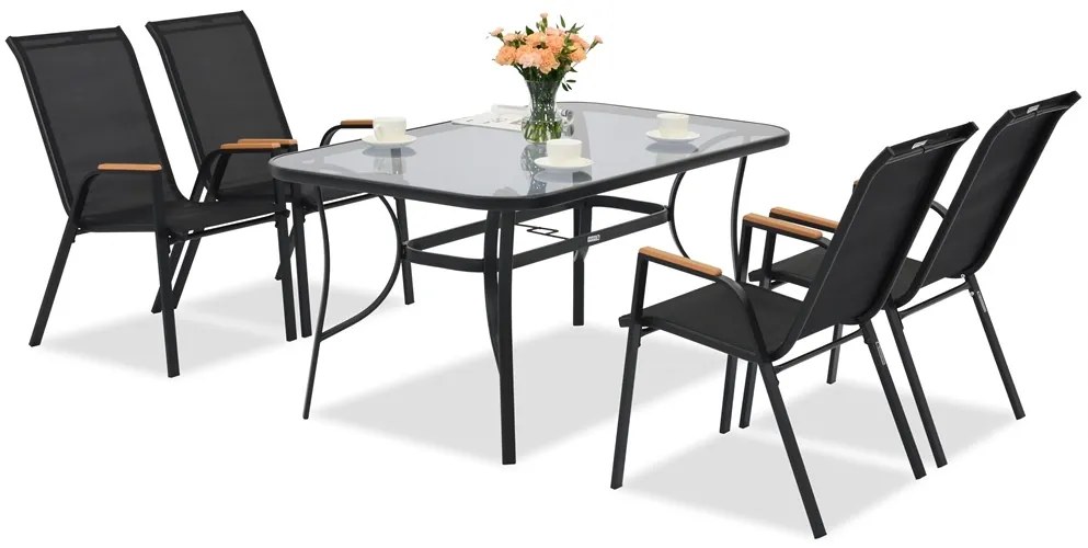 Modena/Bitonto Wood metalen tuinmeubelen voor 4 personen Garden Point zwart