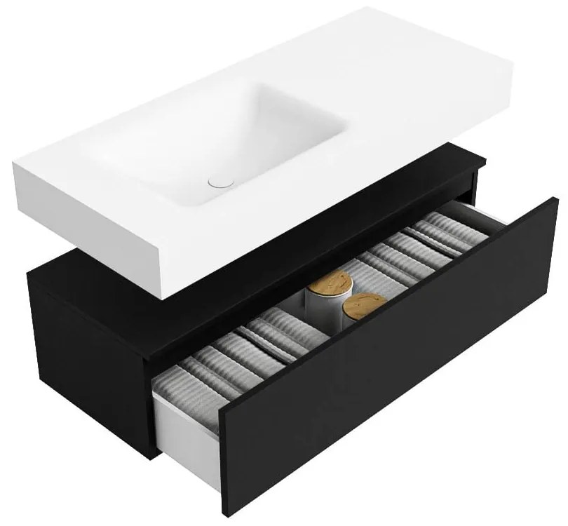 Zaro Alan badmeubel 110cm urban 1 lade met vrijhangende wastafel cloud links zonder kraangat talc