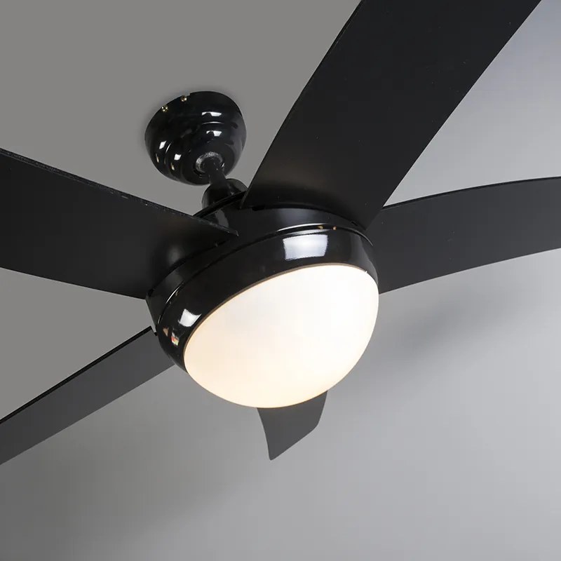 Plafondventilator zwart met hout print 132cm met afstandsbediening - Cool Modern E14 rond Binnenverlichting Lamp