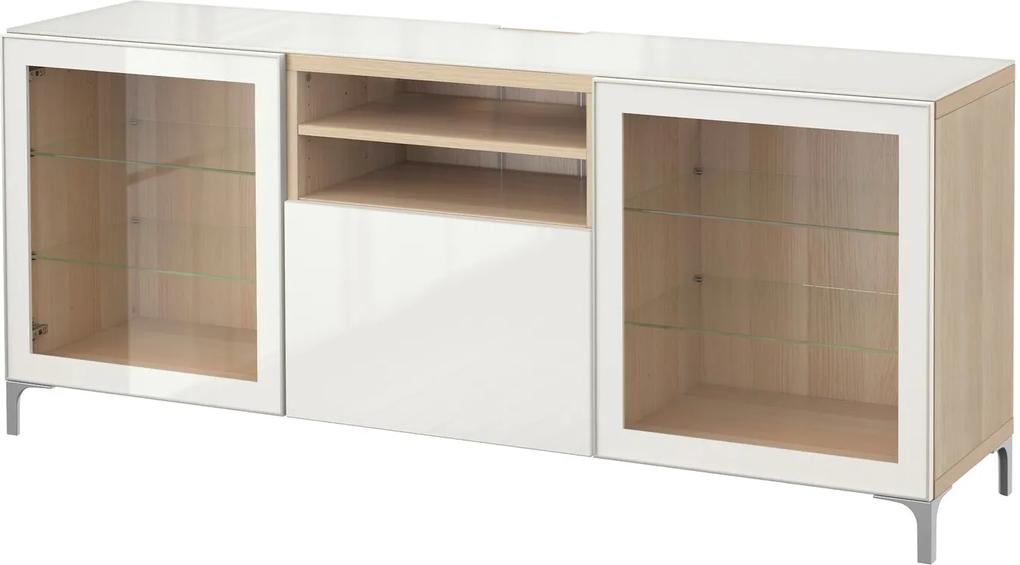 IKEA BESTÅ Tv-meubel wit gelazuurd eikeneffect, hoogglans/wit helder glas - lKEA