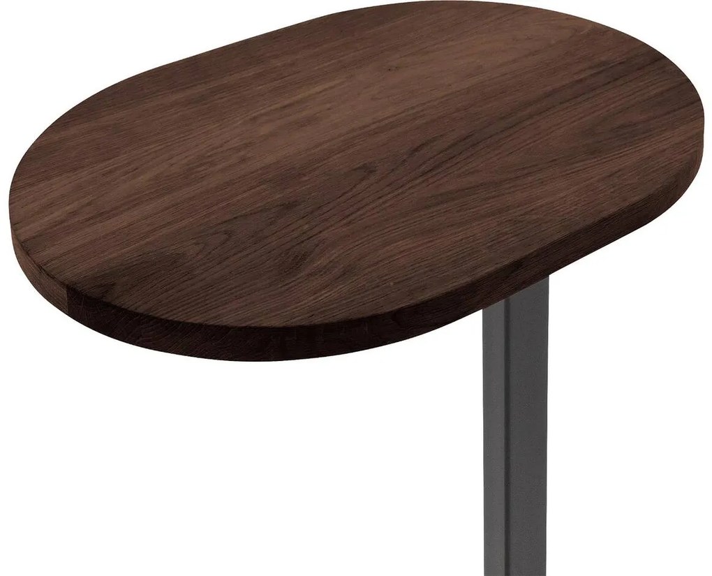 Goossens Nachtkastje Oval, Voet ovaal metaal ral 9005 zwart, blad massief eik